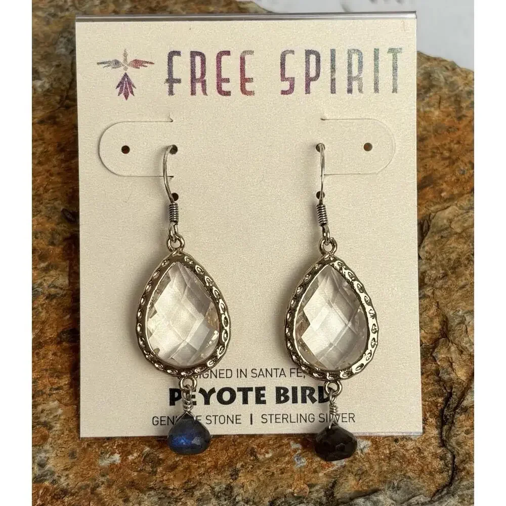 Peyote Bird Sterling Silver‎ Teardrop Quartzite Labradorite Dangle Earrings J049